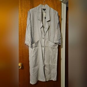 Top Shop Light Grey Long Button-Up Duster Coat
